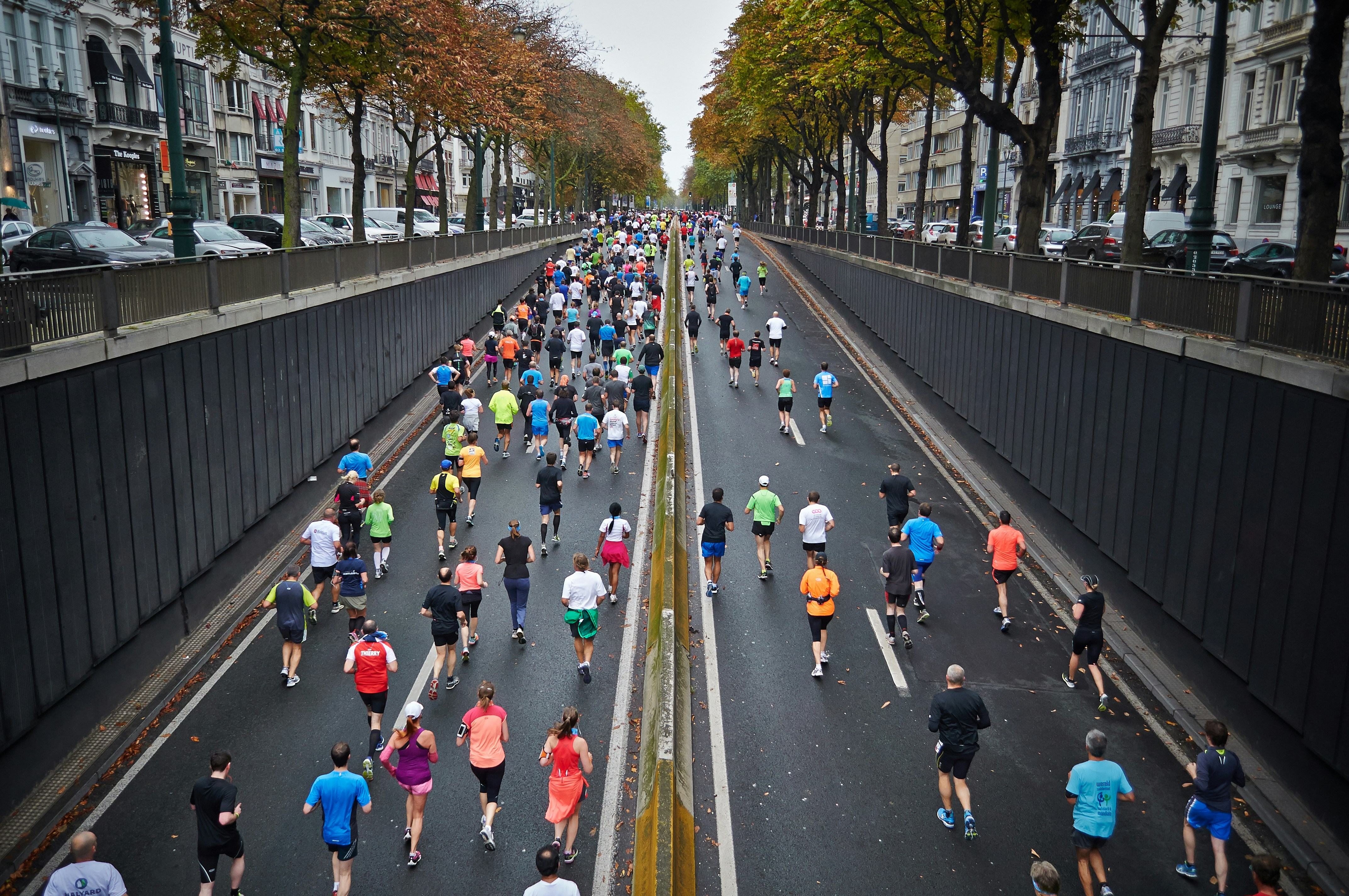 Marathon runners in Brussels, Belgium.